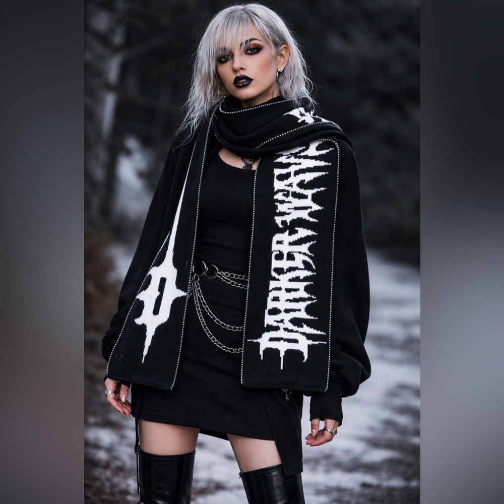Dolls Kill DIATONIC KNIT SCARF Black and White Logo Scarf One Size NEW